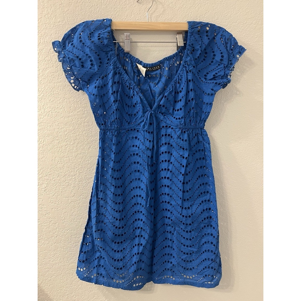 LA BLANCA BY ROD BEATTIE Blue BOHO MINI‎ DRESS COVER UP WOMENS Small